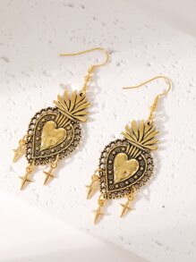 1pair Gothic Style Sacred Heart Earrings Valentines - Yellow Gold - View 1
