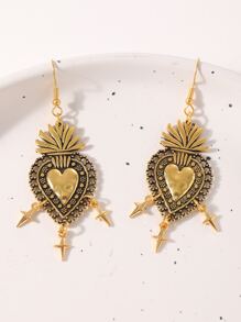 1pair Gothic Style Sacred Heart Earrings Valentines - Yellow Gold - View 3