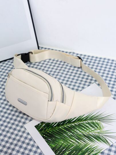 淺褐色極簡腰包帶拉鍊閉合