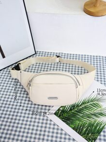 淺褐色極簡腰包帶拉鍊閉合 - 米色 - 查看 3