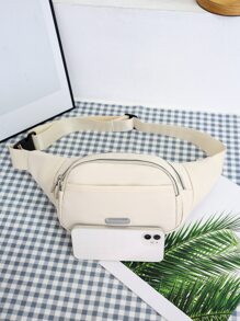 淺褐色極簡腰包帶拉鍊閉合 - 米色 - 查看 4