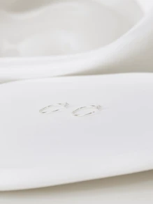 2pcs 925 Sterling Silver 2.0mm Round Cubic Zirconia Open C Design Hoop Earrings - Silver - View 6