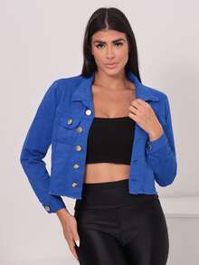 Women Denim Jackets & Coats - 寶藍色 - 查看 3