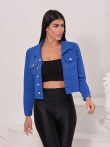 Women Denim Jackets & Coats - 寶藍色 - 查看 6