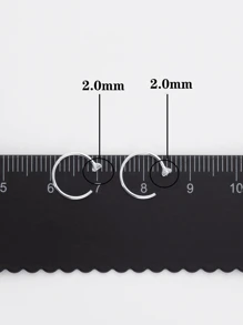 2pcs 925 Sterling Silver 2.0mm Round Cubic Zirconia Open C Design Hoop Earrings - Silver - View 3