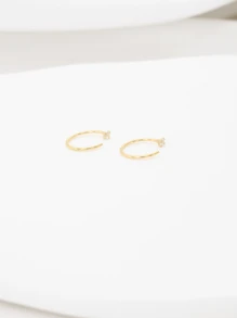 2pcs 925 Silver 2.0mm Round Cubic Zirconia Opened C-shaped Hoop Earrings