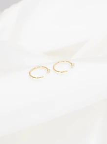 2pcs 925 Silver 2.0mm Round Cubic Zirconia Opened C-shaped Hoop Earrings