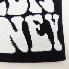 男女針織無簷小便帽，Y2k風格提花帽子，歐美流行，嘻哈風格，字母刺繡，復古毛絨帽，秋冬保暖防寒帽，可愛保暖防寒 - 黑與白 - 查看 5