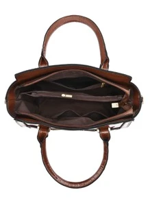 件裝時尚閃亮 PU 皮革手提包和配套手拿包，大容量，適合青少年女孩女大學生、菜鳥和白領人士，非常適合辦公室、工作、商務、通勤女性最佳工作包 - 咖啡棕 - 查看 6