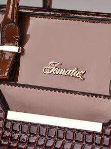 件裝時尚閃亮 PU 皮革手提包和配套手拿包，大容量，適合青少年女孩女大學生、菜鳥和白領人士，非常適合辦公室、工作、商務、通勤女性最佳工作包 - 咖啡棕 - 查看 7