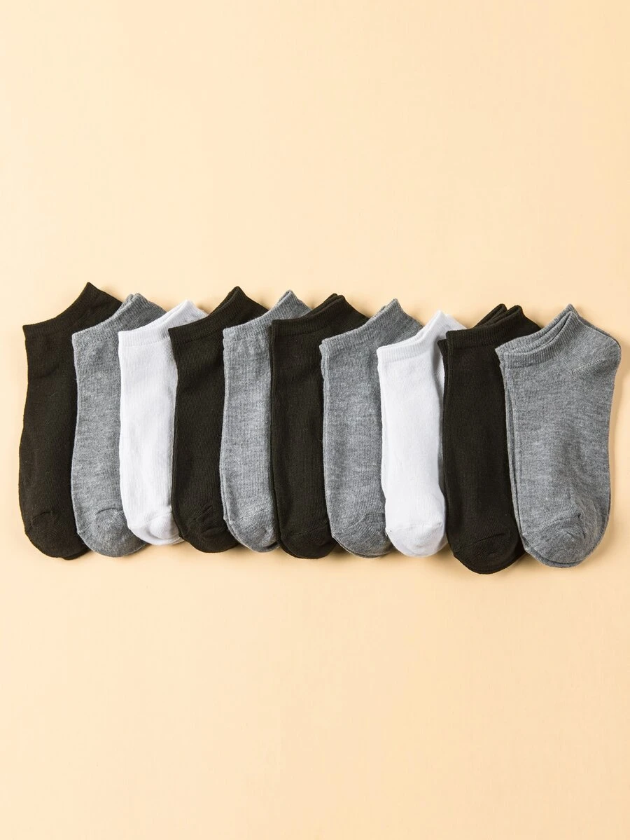 10男士經典短襪子在黑色,白色,和灰色的