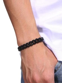 1pc Fashionable Black Stainless Steel Hip-hop Style Chain Bracelet