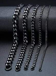 1pc Fashionable Black Stainless Steel Hip-hop Style Chain Bracelet