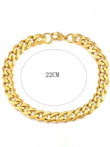 1pc Fashionable Stainless Steel Hip-hop Style Link Chain Bracelet - Gold - View 3