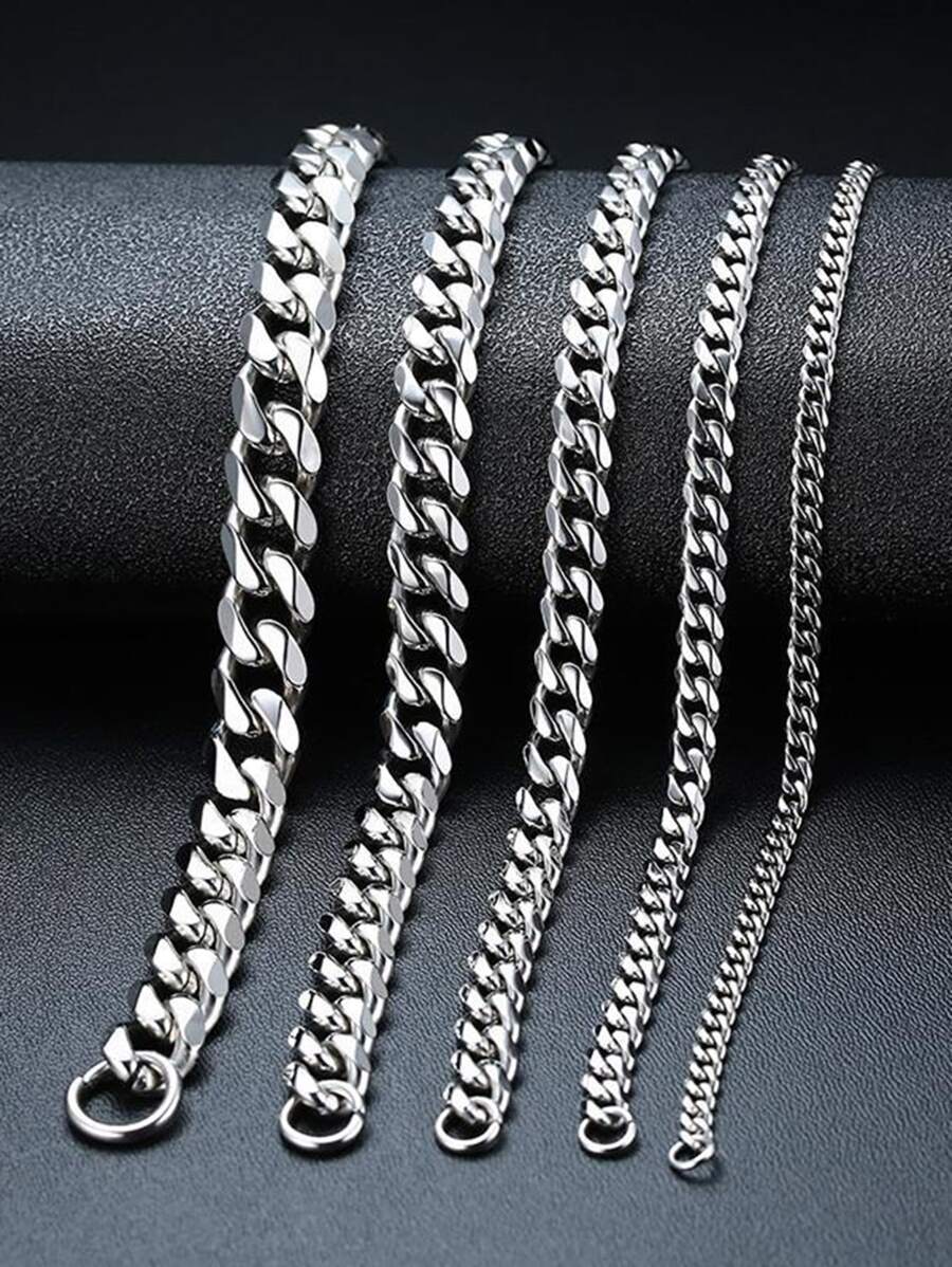 1入組時尚不銹鋼銀顏色嘻哈鏈條連接手環 - 銀色 - 查看 1