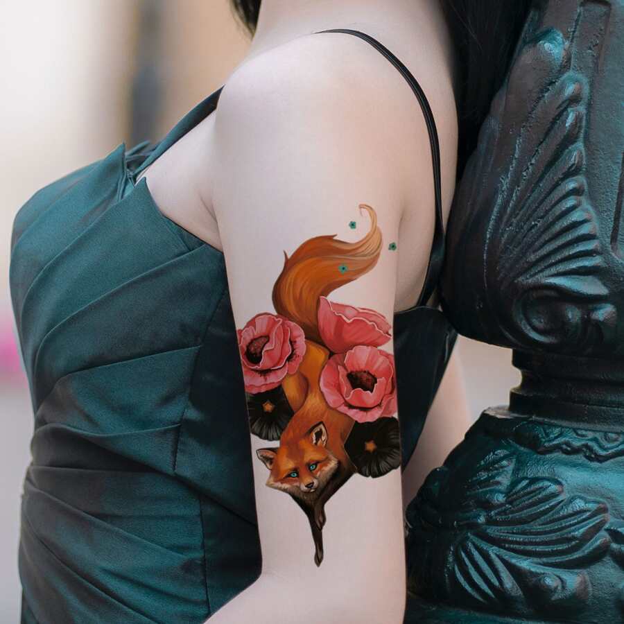 1 tờ Không thấm nước Một nửa Arm Đầy màu sắc Con cáo Hình hoa Fake Hình xăm dán tạm thời Đối với phụ nữ - Nhiều màu - Xem 1
