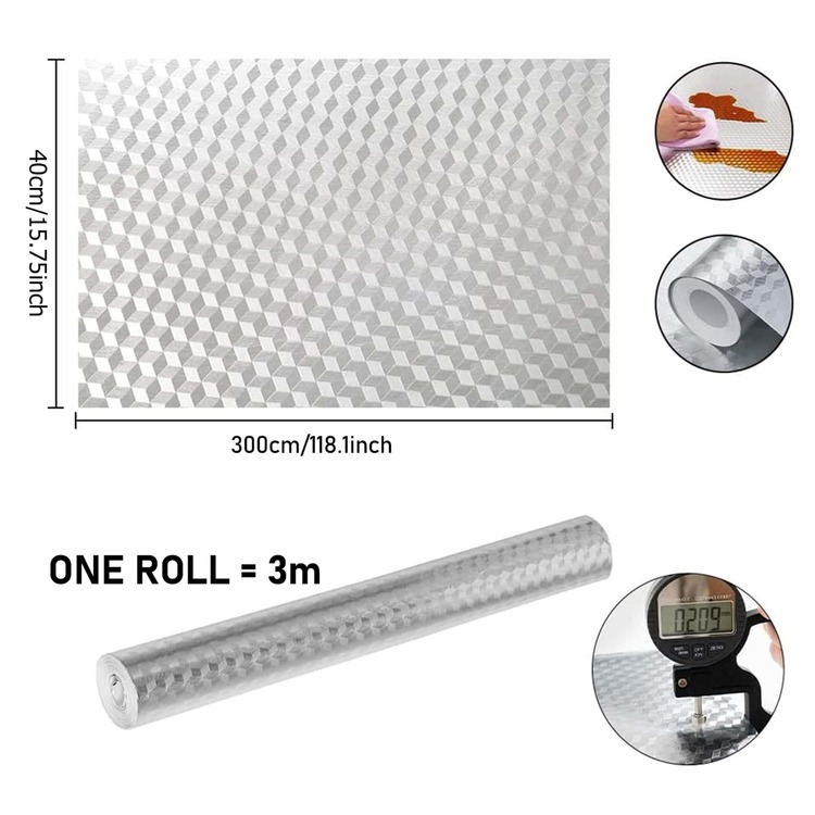 1 Roll Waterproof Kitchen Stickers, Kitchen Oil-proof Stickers, For Kitchen Wall Backsplash, Drawer Liner, High Temperature Resistant Sticker, Self Adhesive Countertop Cabinet Tin Foil - White - View 4