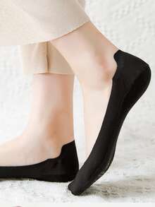 1pair Women's Ice Silk Low Vamp Non-Slip Striped Invisible Boat Socks, Summer