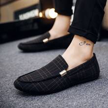 男士格紋圖案休閒樂福鞋,時尚樂福鞋