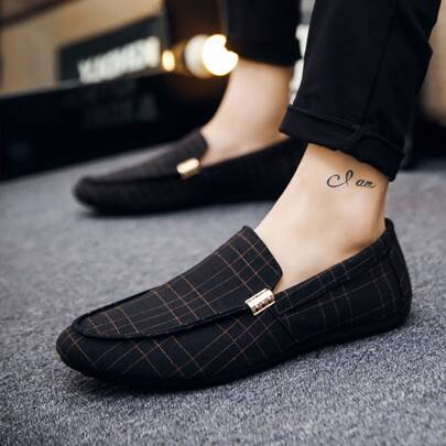 男士格紋圖案休閒樂福鞋,時尚樂福鞋