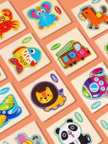 1入組卡通動物兒童拼圖遊戲早教玩具,適合兒童禮物（部分零件可能會隨機） - 白色 - 查看 3