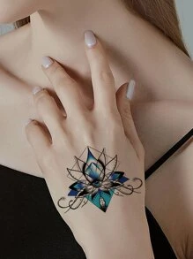 1入組3圖案紋身貼紙,藍色的玫瑰花幾何圖案眼睛圖案臨時紋身貼,身體手手臂腿藝術彩妝假紋身貼紙適合女士 - 彩色 - 查看 3