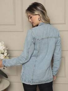 Max Jaqueta Jeans Feminina - Lavagem clara - Visão 4