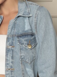 Max Jaqueta Jeans Feminina - Lavagem clara - Visão 5