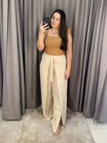 Women Pants - 米色 - 查看 4