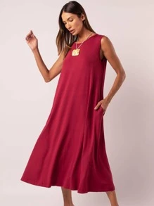 Vestido Longo Soltinho de Malha Confortável - Vermelho - Visão 2