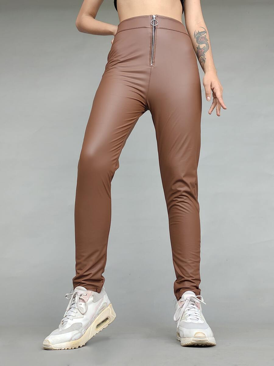 outfit pantalon de piel negro /Ropa de Mujer /pantalon de piel /pantalon de piel mujer - Café integral - Ver 1