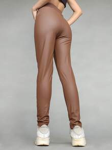 outfit pantalon de piel negro /Ropa de Mujer /pantalon de piel /pantalon de piel mujer - Café integral - Ver 2