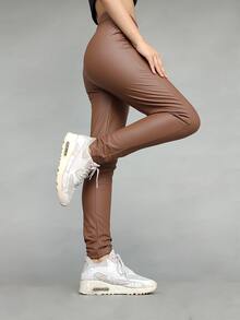 outfit pantalon de piel negro /Ropa de Mujer /pantalon de piel /pantalon de piel mujer - Café integral - Ver 3
