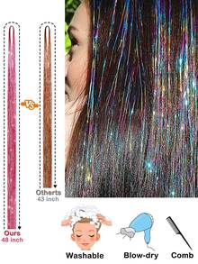 工具套裝的玫瑰色髮銀，仙女髮片閃閃發光的髮片伸展，閃閃發亮的耐拉髮片，適用於女性女孩 - 玫紅色 - 查看 2