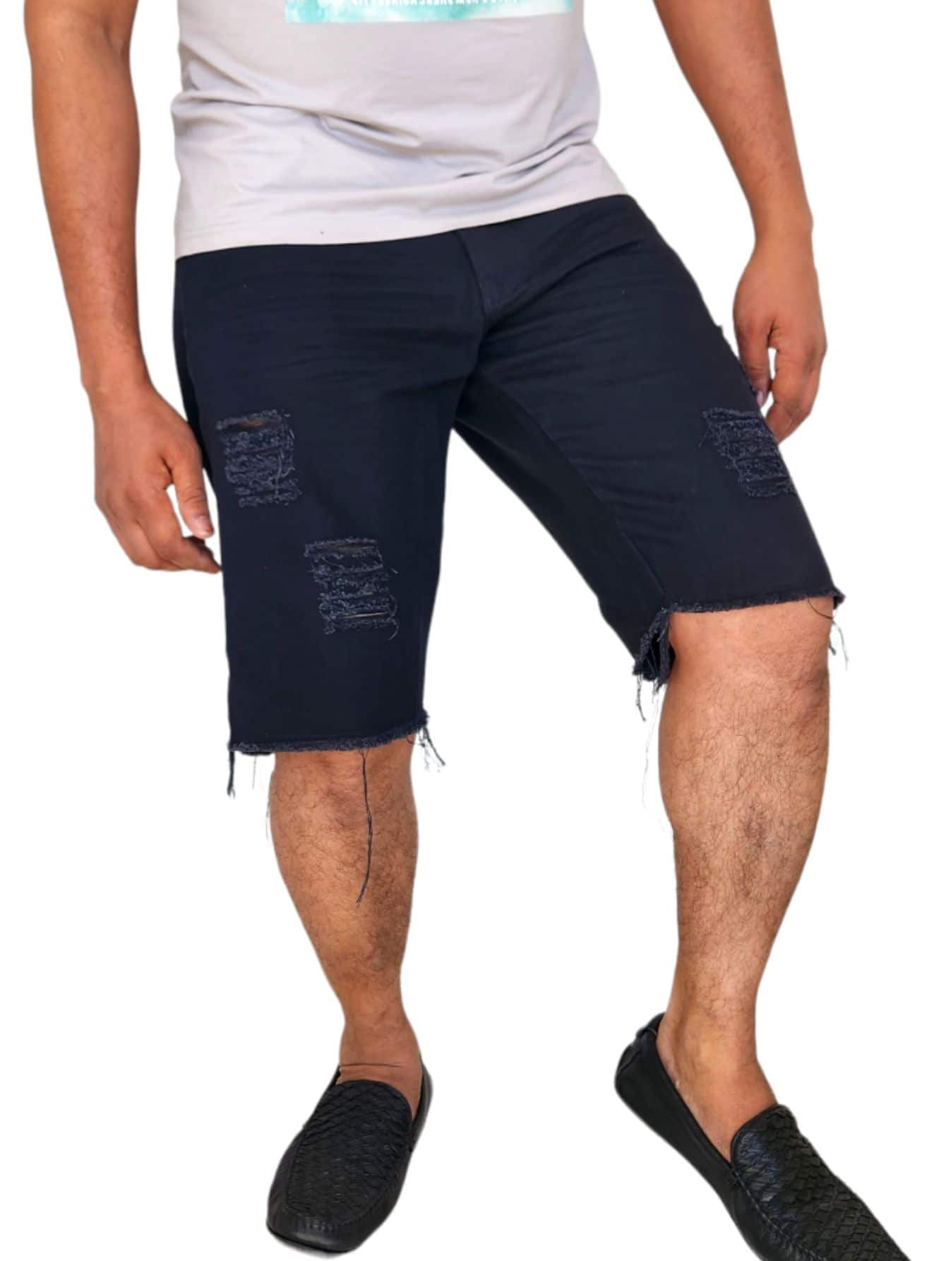 Men Denim Shorts - 黑色 - 查看 1