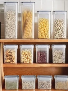 SET OF 7 Kitchen Food Storage Organizer Boxes, Plastic Pantry Organizer Containers With Lids, Ideal For Cereals - Clear - View 1