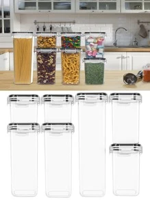 SET OF 7 Kitchen Food Storage Organizer Boxes, Plastic Pantry Organizer Containers With Lids, Ideal For Cereals - Clear - View 2