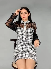 vestido encaje cortos /Ropa de Mujer / vestido encaje / vestido formal / - Blanco y Negro - Ver 1