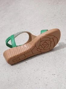 坡跟跟水鑽涼鞋彈性舒服的優美女性鞋 - 綠色 - 查看 5