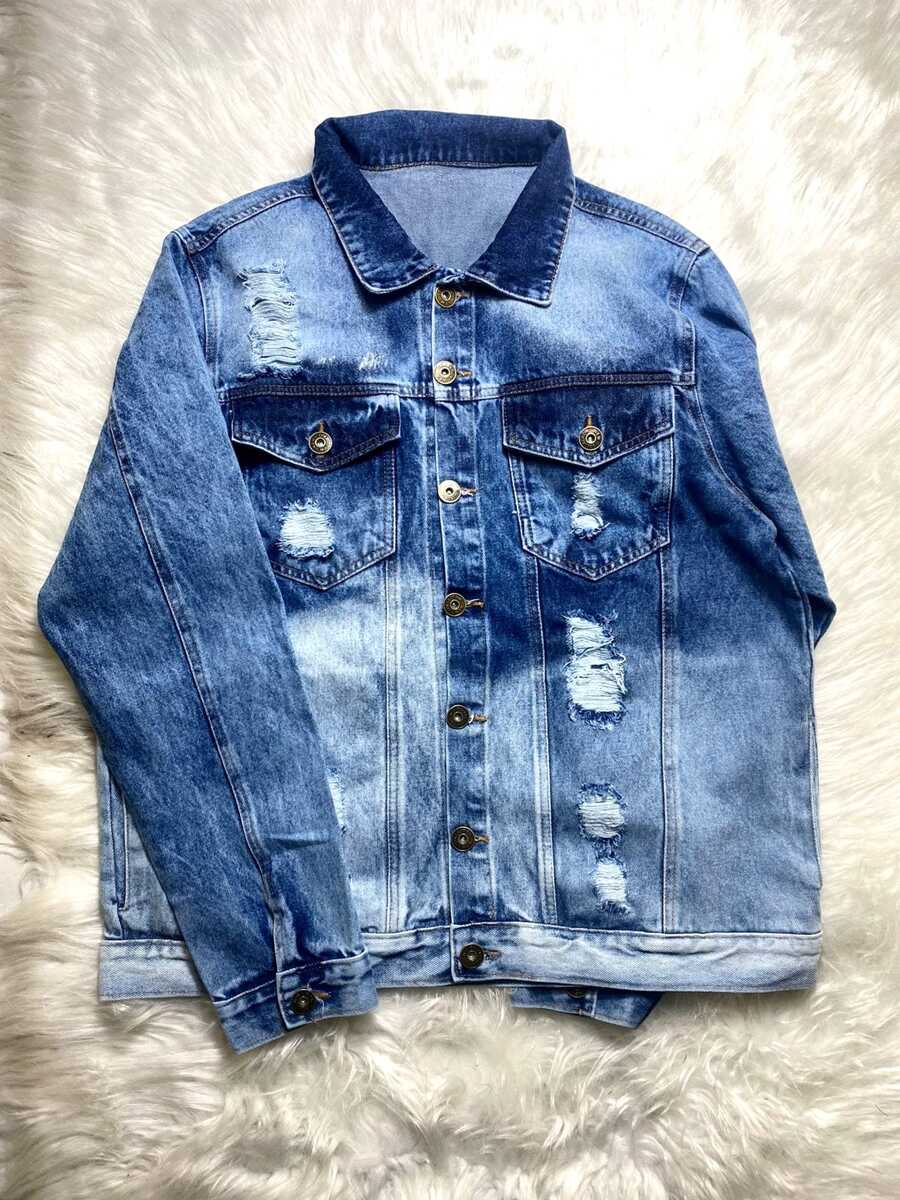 Men Denim Jackets - 中等水洗藍 - 查看 1