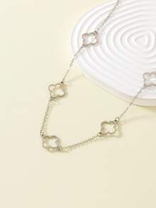 1 件夏日别致镂空花形几何三叶草吊坠金属项链适合返校派对情人节、妈妈、母亲、母亲节、礼物 - 銀色 - 查看 3