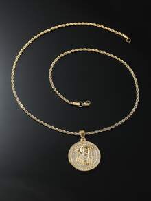 1pc Full Rhinestone Jesus Round Pendant Hip-Pop Style Personalized Necklace For Men - Yellow Gold - View 2