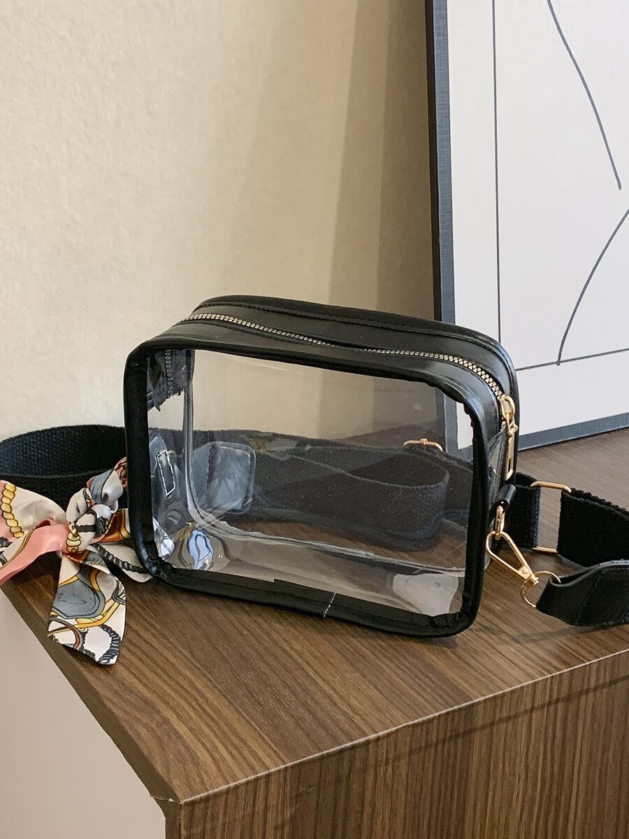 Mới Mùa hè Phong cách Trong suốt Thạch Cái túi Linh hoạt Mini Túi Vuông - màu đen - Xem 1