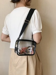 Mới Mùa hè Phong cách Trong suốt Thạch Cái túi Linh hoạt Mini Túi Vuông - màu đen - Xem 4