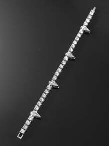 1入組男士嘻哈風格網球鏈條和淚滴形形狀方晶鋯石扣環手鏈,亮閃閃首飾類給男朋友 - 銀色 - 查看 3