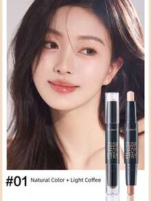 1pc 2-Color Double Headed Contouring Penn, Highlighter Concealer Stick, Natural Stereoscopic Facial Contouring Makeup Stick ( Natural Color + Light Coffee) - Multicolor - View 7