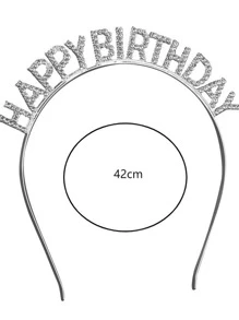 1入組鑲有水晶字母、'happy birthday'和皇冠設計的發帶，適用於生日、婚禮、派對等場合 - 銀色 - 查看 8