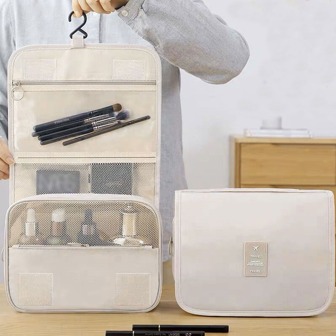 Hanging Travel Toiletry Bag With Hook Portable Folding Cosmetic Make Up Organizer For Women And Girls Birthday Gift Cruise Essential Beach Bag Beach Essentials Beach Towel Organizer Beach Accessories Beach Stuff Holiday Bag Holiday Essentials For Summer For Vacation