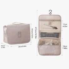 掛式旅行化妝包配鉤便攜折疊化妝品組織器,適用於女性和女孩生日禮物,是旅行郵輪必備品,還可用於沙灘袋,沙灘毛巾收納包,度假必備品,夏季度假旅行家居必備良品 - 卡其色 - 查看 4