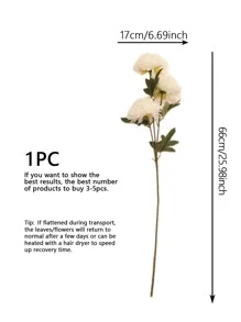 1 件/3 件 25.98 英寸高丝织物仿真花单茎 3 头乒乓菊，浪漫简约白色乒乓菊适用于婚礼派对/家居装饰、假植物、秋季装饰、房间、书桌、花园装饰、房间装饰用品 - 白色 - 查看 3